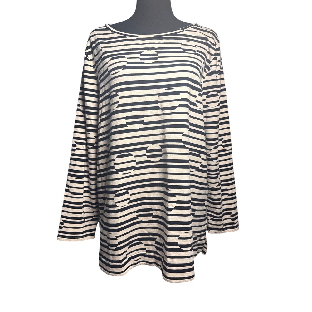 Chicos Zenergy Womens Size 3 XL Black White Striped Polka Dot Long Sleeve Top